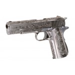 Страйкбольный пистолет Colt 1911 Etched Version, хром, металл, блоу бэк, грин газ